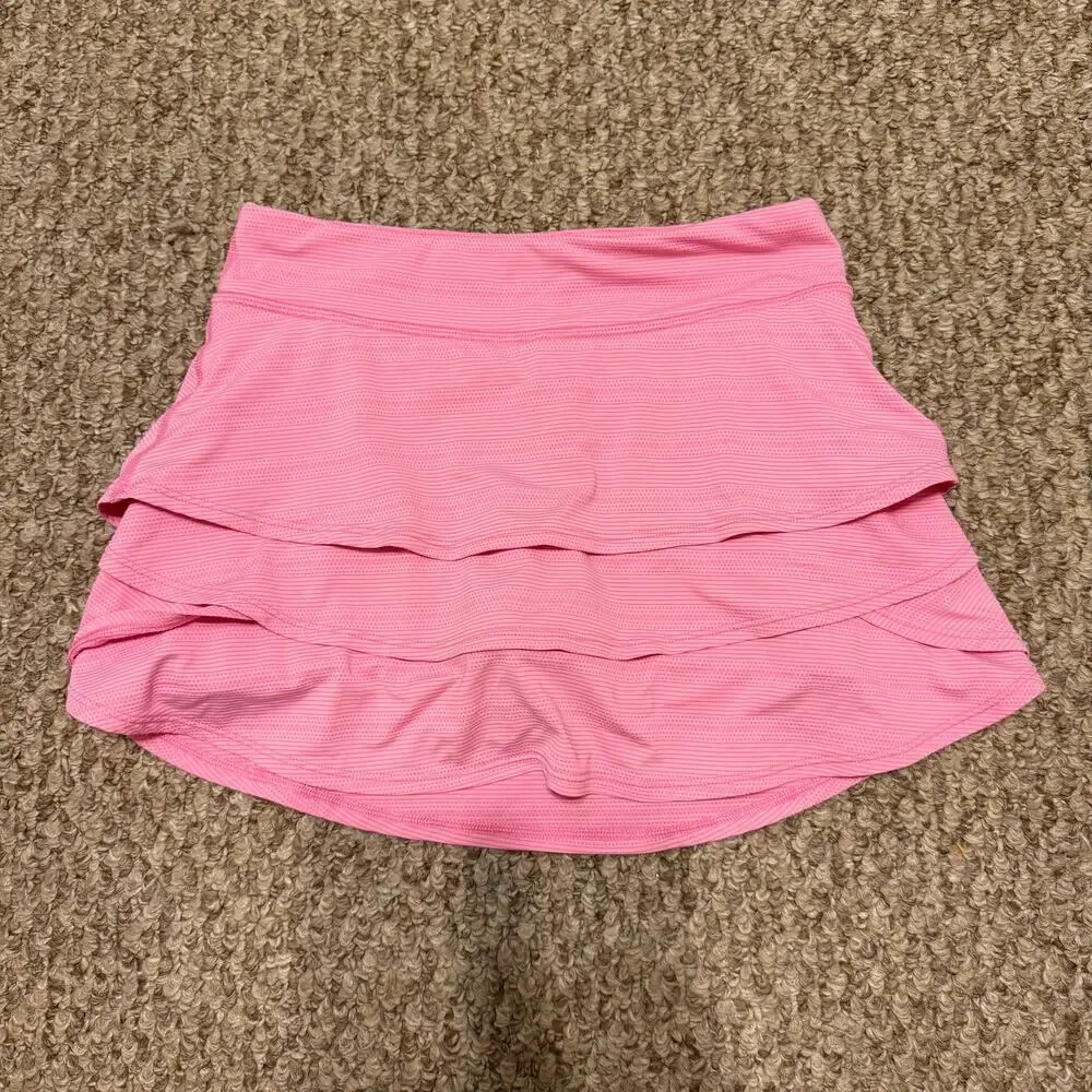 Athleta Girl | Pink Tiered Preppy Summer Activewear Mini Ruffled Skort Sz S